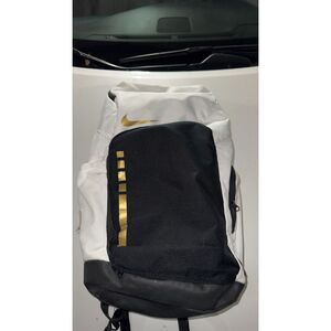 Nike Elite backpack in a black and white colorway with gold accents